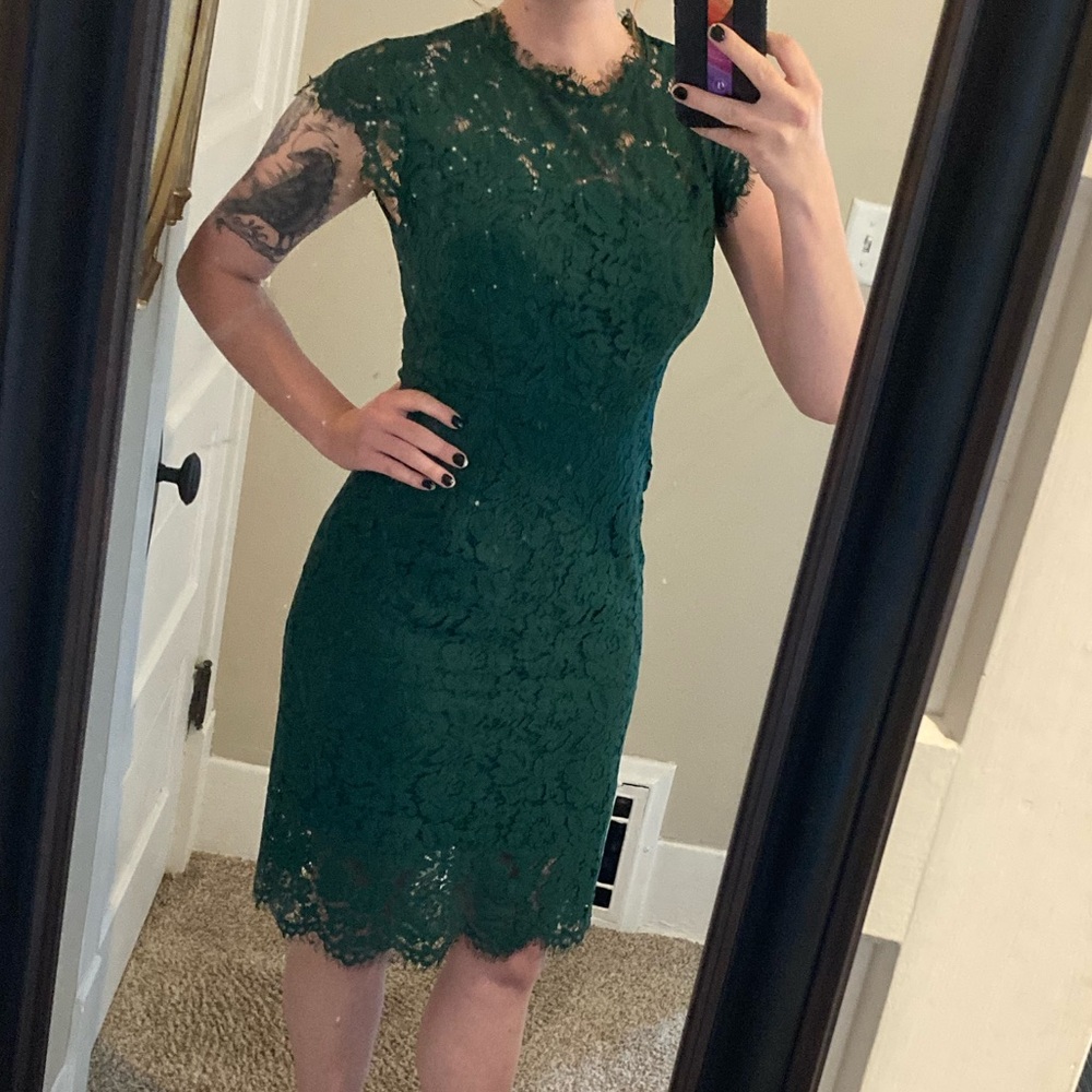 Emerald Green Sheath Dress with Flutter Cap Sleeves